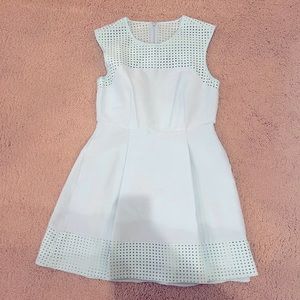 White Sleeveless Perforated Fit & Flare Dress